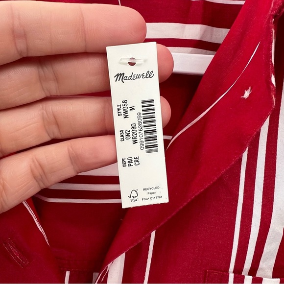 Madewell Oversized Button-Up Shirt in Poplin in Cherry Red Size Medium NWT - Picture 10 of 15